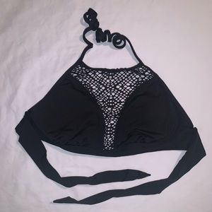 Black, high neck, net bikini top, size small
